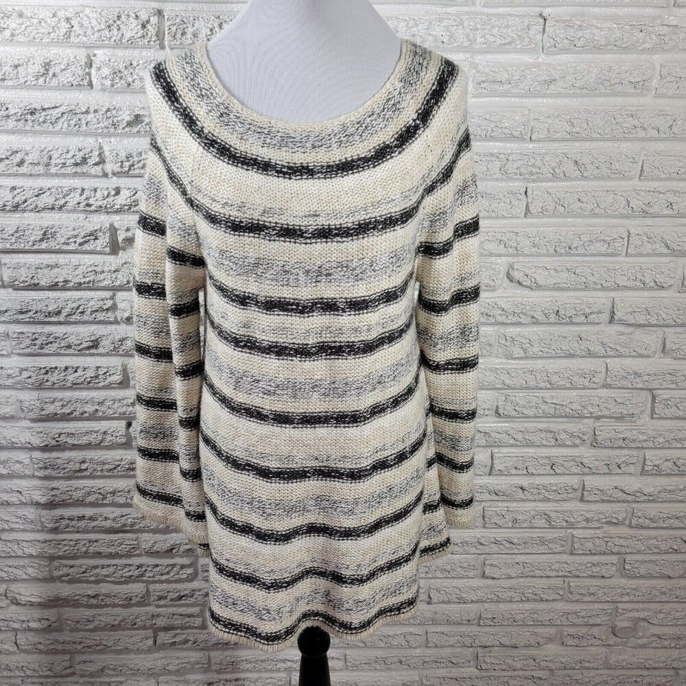 Style&co Womens Sweater XL Black Striped Knit Pullover Crew Neck Stretch SWE11E